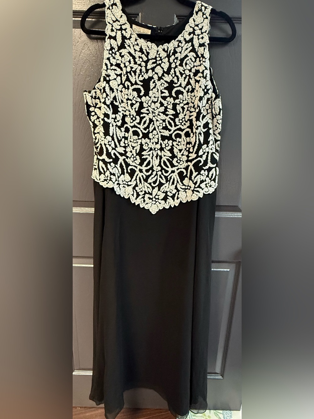 Chadwicks Black Maxi Dress with Ivory Beaded Floral Bodice